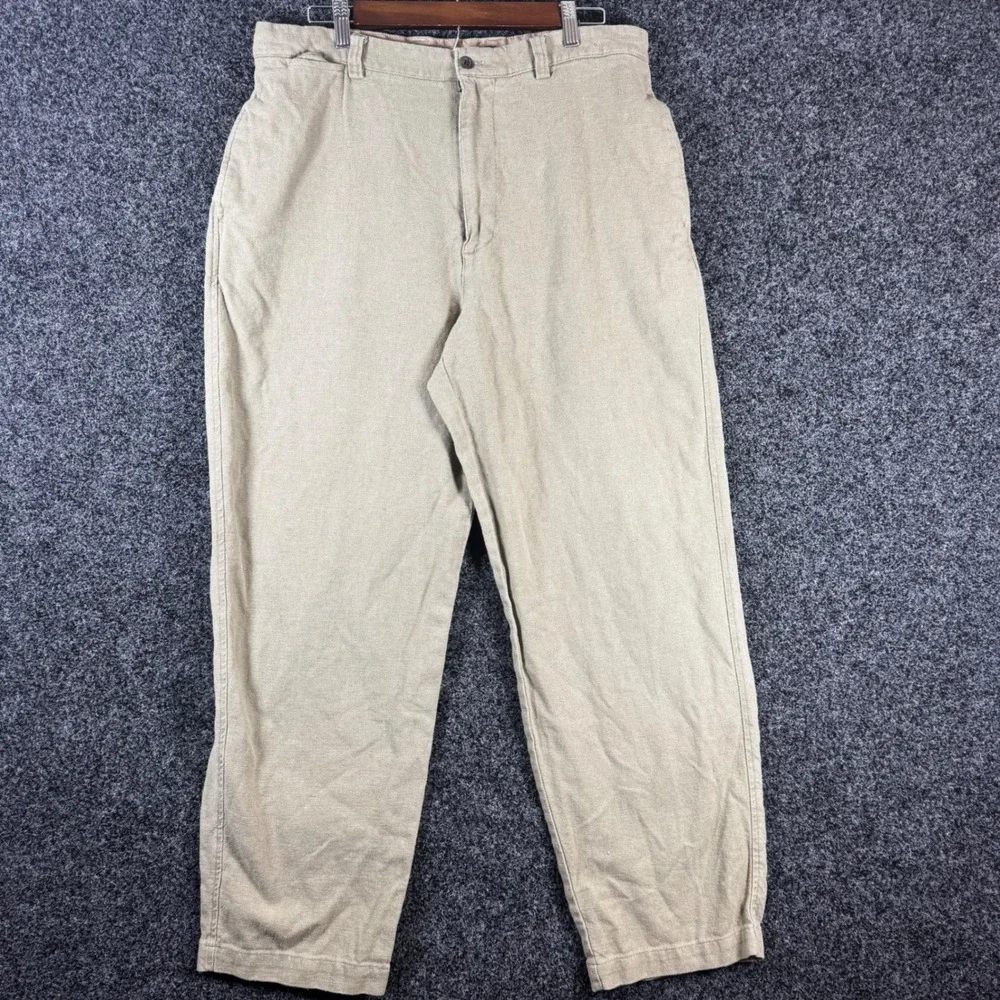 Gap Khakis Mens 36x32 Relaxed Fit Pleated Linen Cotton Tan Pants 11158-00-1